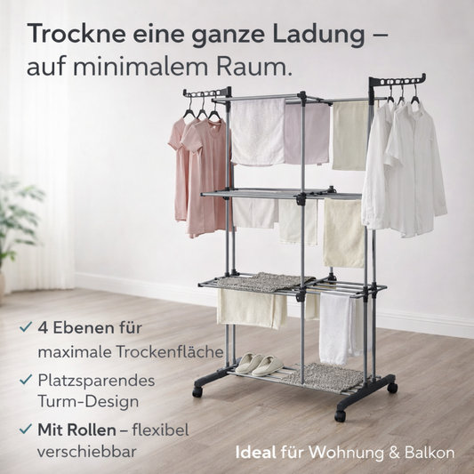 DryTower – 4-Etagen Wäscheständer mit Rollen